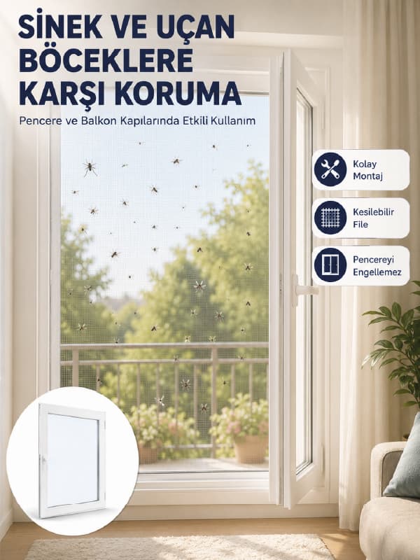 Pencere ve Balkon İçin Tek Kanatlı Kolay Takılan Sineklik