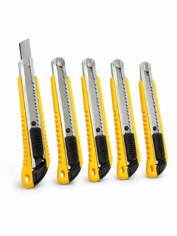 5 Adet Metal Falçata Seti Ergonomik Saplı Çelik Maket Bıçağı Koli Ambalaj PVC Kesici