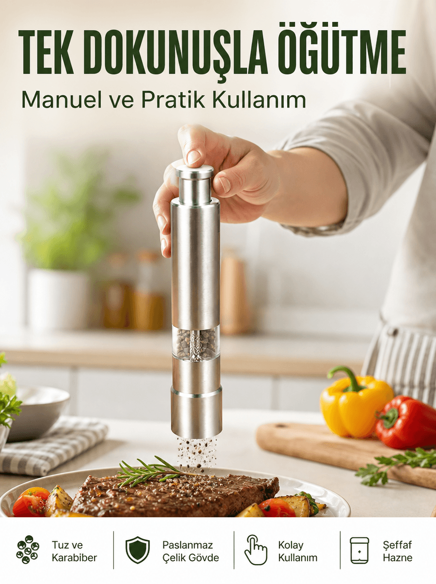Orta Boy Kararbiber ve Tuz Öğütücü – Kolay Kullanım, Şık Tasarım Yeni Nesil