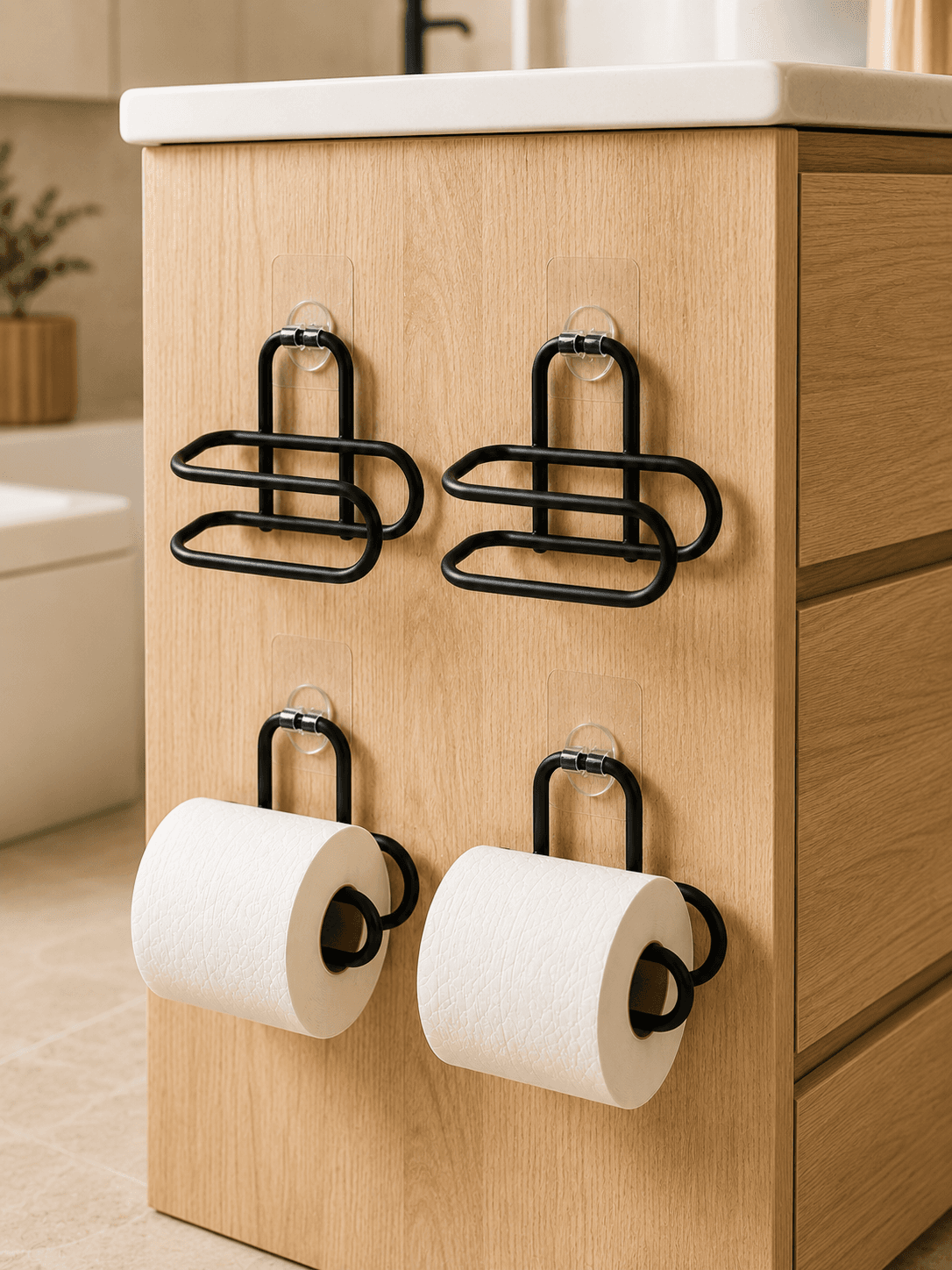 Siyah Metal WC Kağıtlık Yapışkanlı Duvar Tipi Tuvalet Kağıdı Tutucu Seti 4 Adet