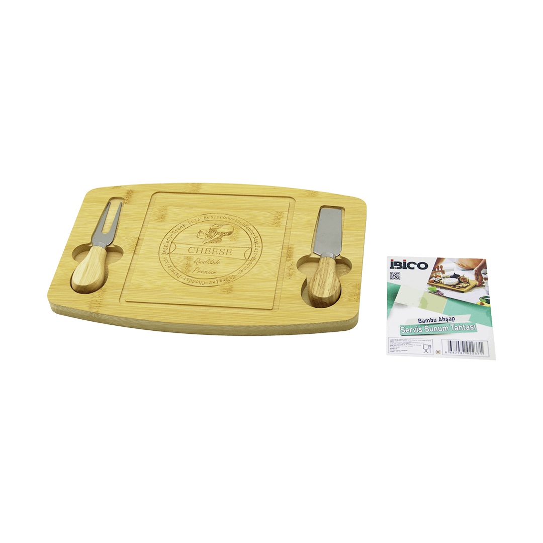 Bambu Peynir Sunum Panosu 19x28,7x1,4 cm (2 Ahşap Bıçak)
