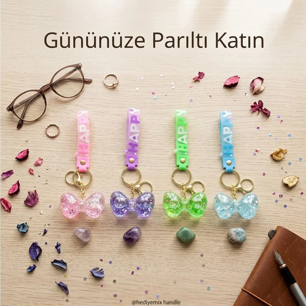 Mika kristal anahtarlık altın kulplu