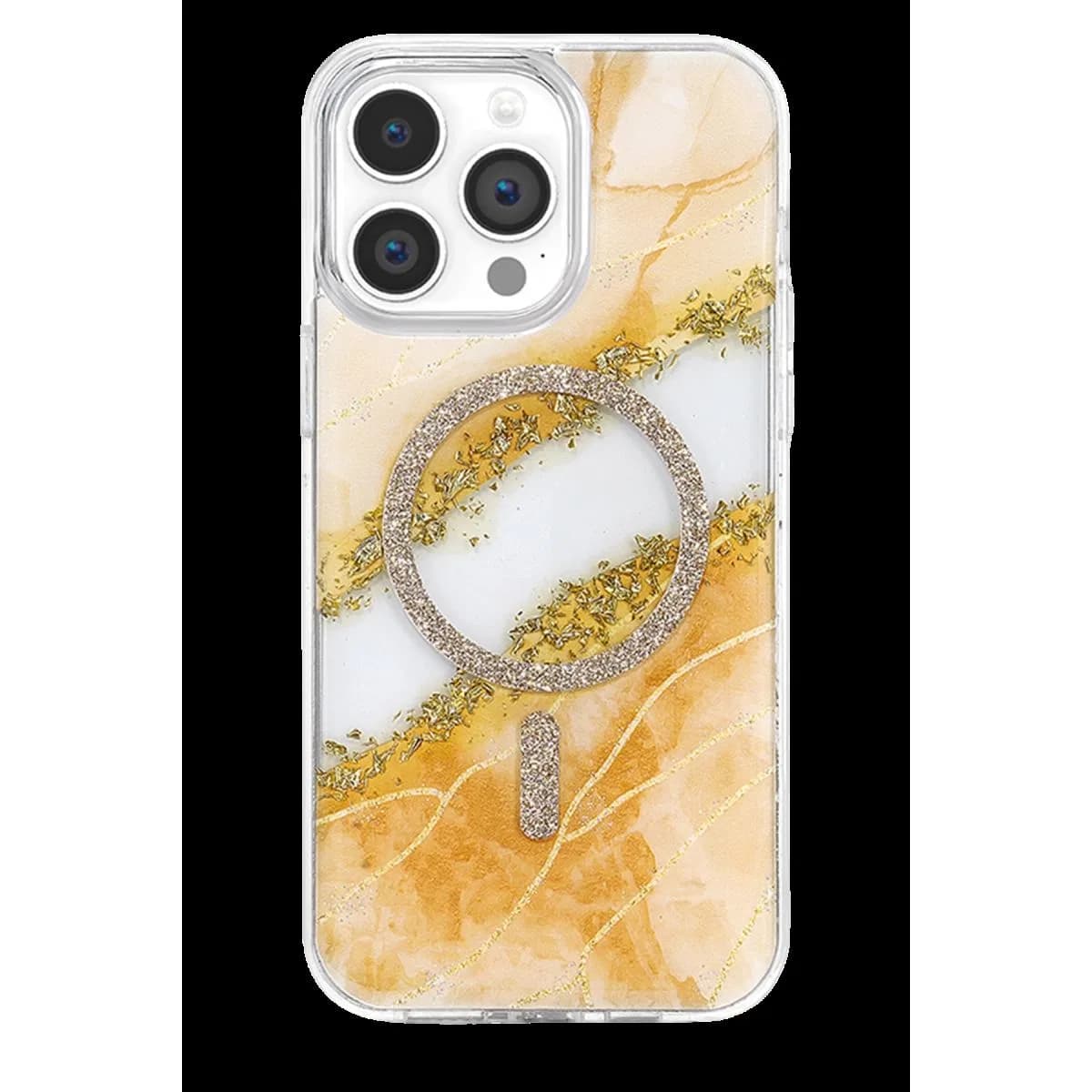 Onegif Apple İphone 15 Pro Max Lotus Simli Magsafe Kapak - Turuncu
