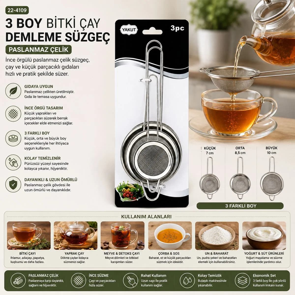 Mini Tel Süzgeç Metal Çerçeveli