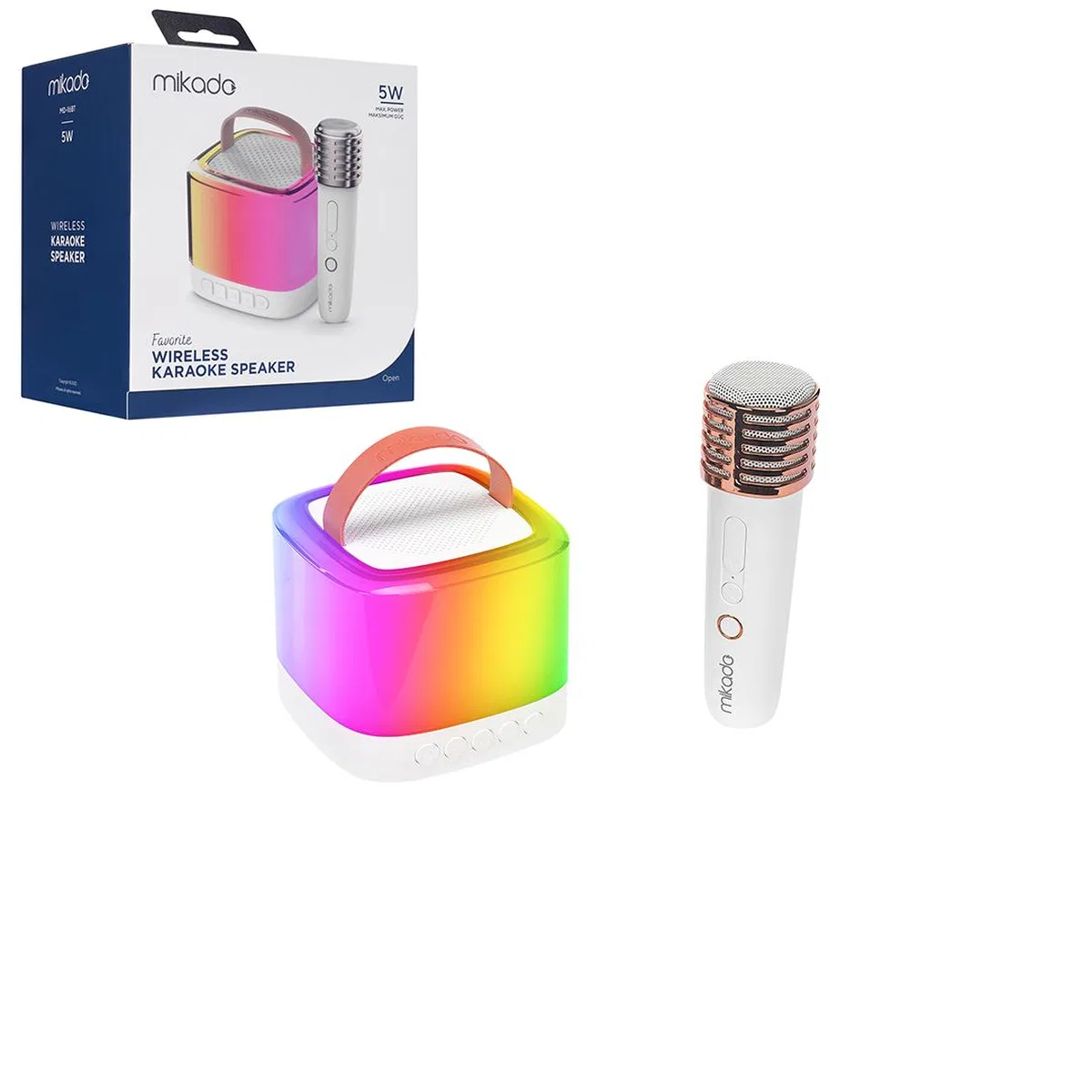 Kablosuz Mikrofonlu Karaoke Hoparlör (Bluetooth, Beyaz, USB Şarjlı)