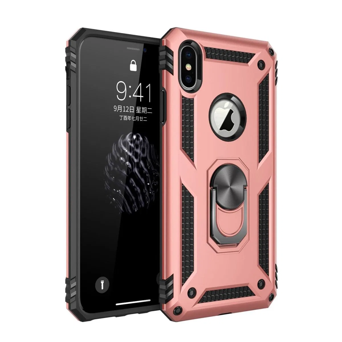 Apple İphone Xs Max Kılıf Sofya Yüzüklü Silikon Kapak - Rose