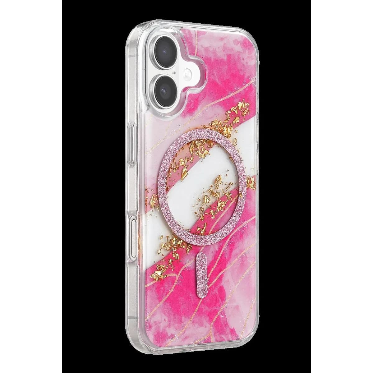 Onegif Apple İphone 17 Lotus Simli Magsafe Kapak - Pembe