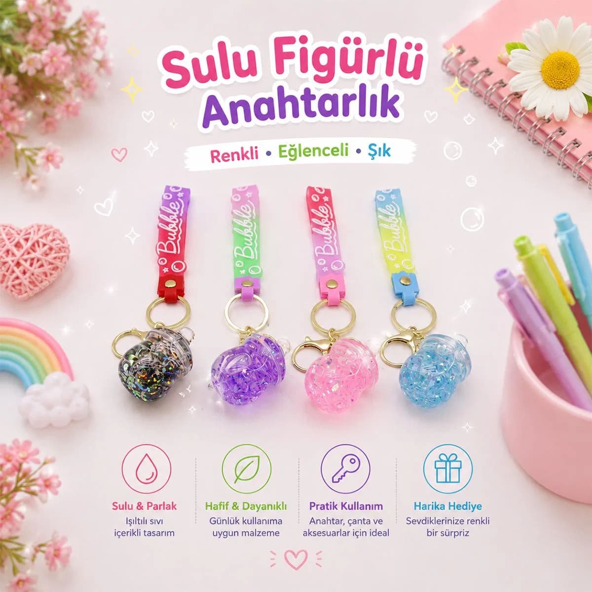 Mika kristal anahtarlık altın kulplu
