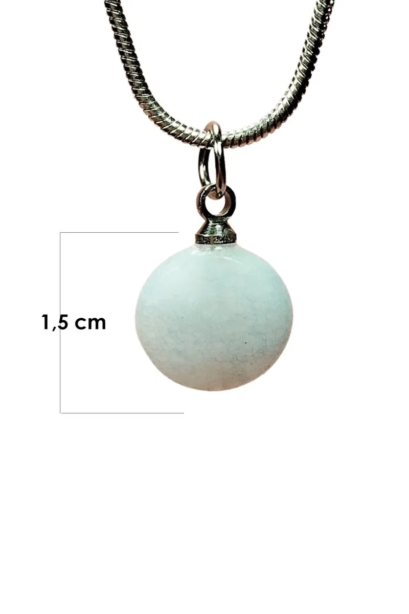 Kalsedon Doğal Taşı Zincirli El Yapımı Kolye Uç: 1, 5 cm Zincir: 20 cm Kutulu