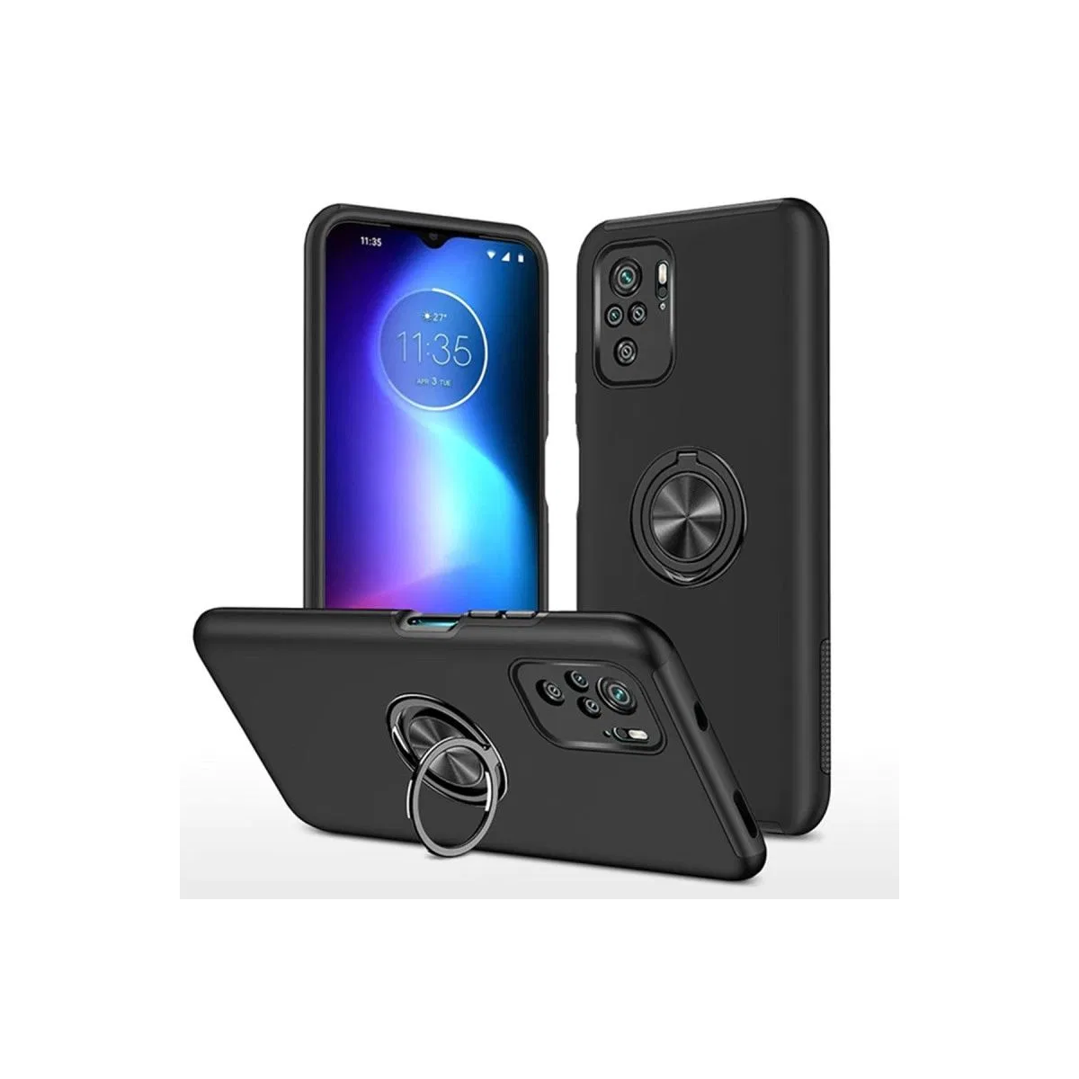 Xiaomi Poco F3 Kılıf Elit Yüzüklü Kapak - Siyah