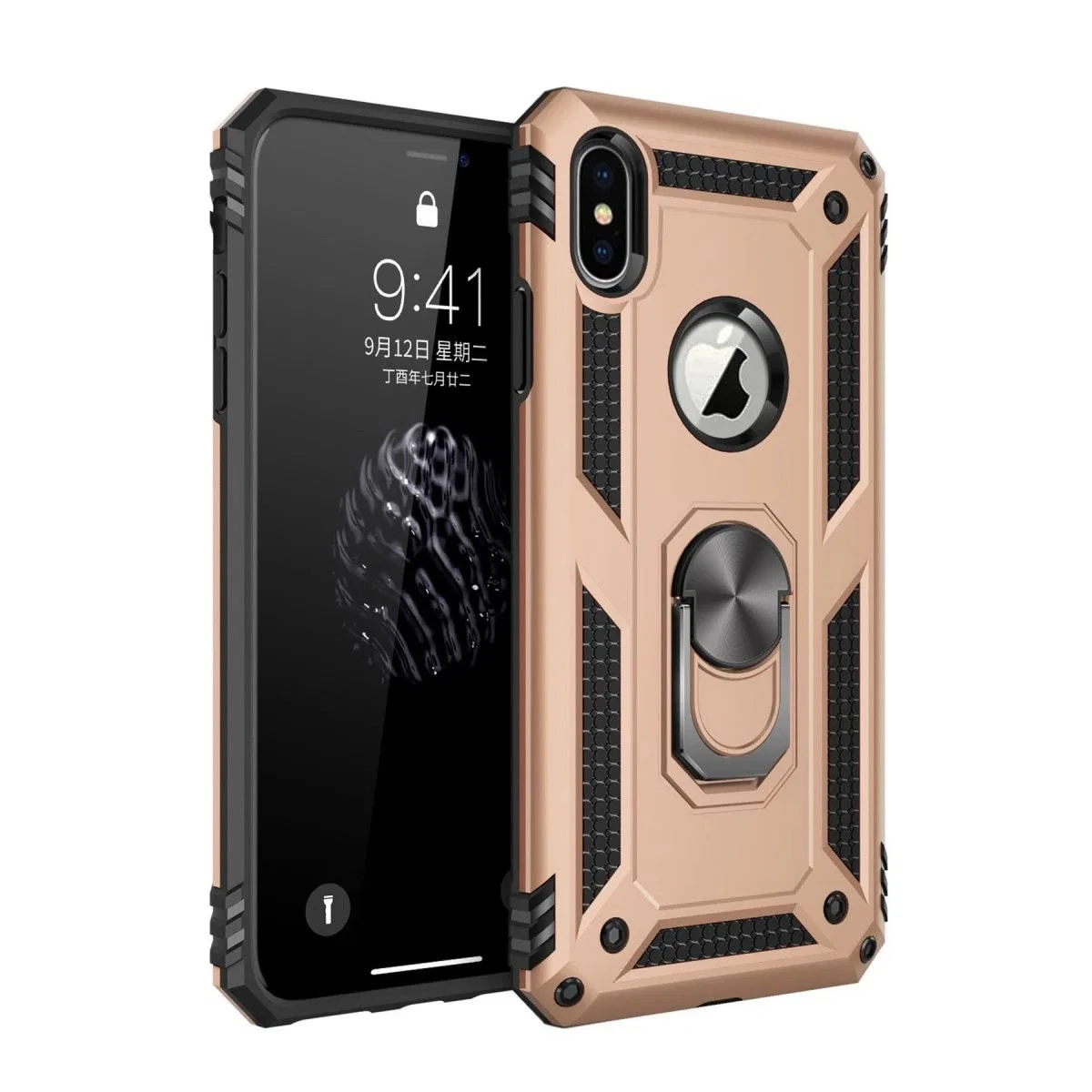 Apple İphone X Kılıf Sofya Yüzüklü Silikon Kapak - Gold