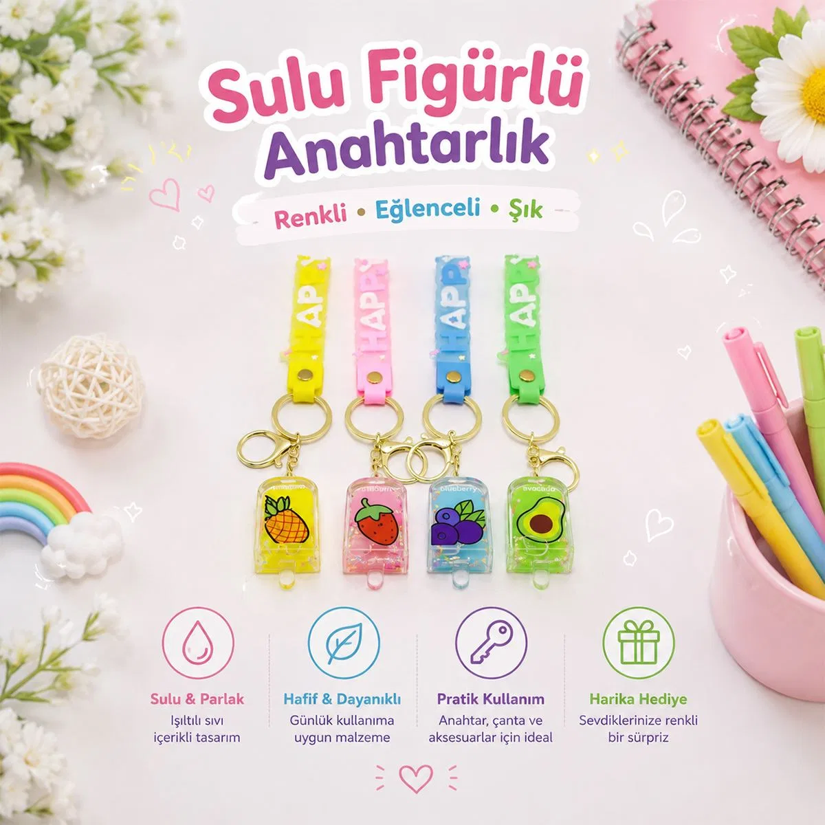 Mika kristal anahtarlık altın kulplu