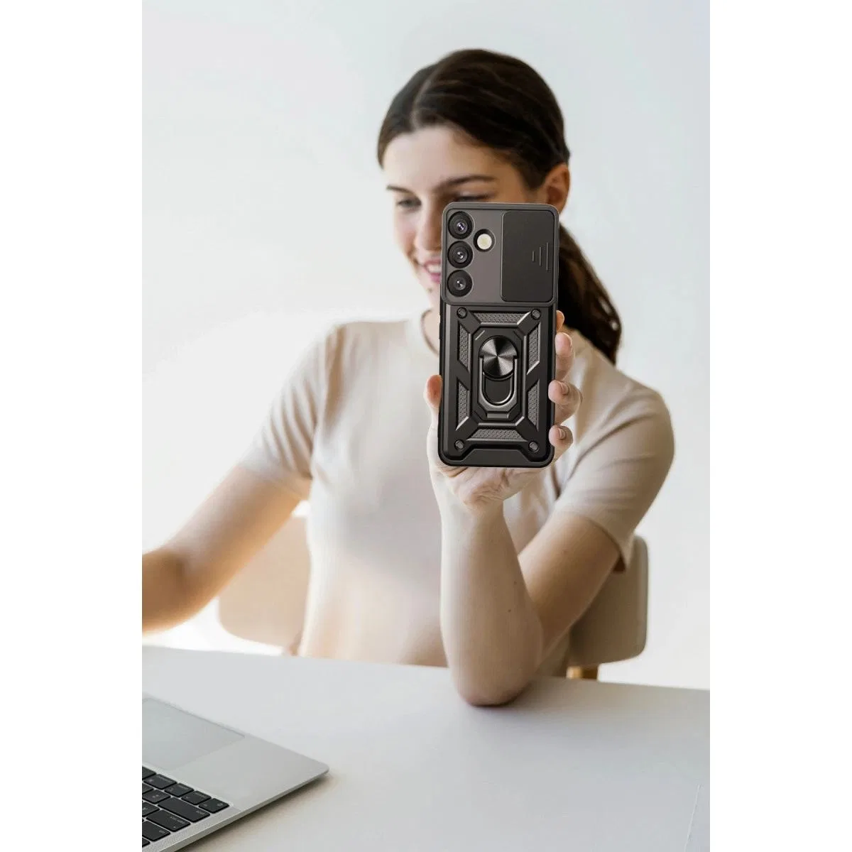 Samsung Galaxy S25 Kılıf Pars Lens Yüzüklü Silikon - Yeşil
