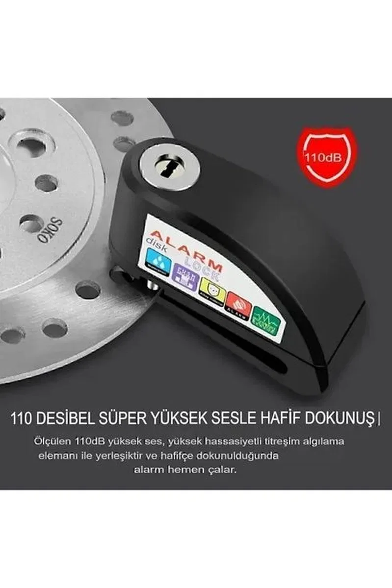 Alarmlı Disk Kilidi Motorsiklet Scooter Bisiklet Sesli Alarm 110 Desibel Yüksek Ses