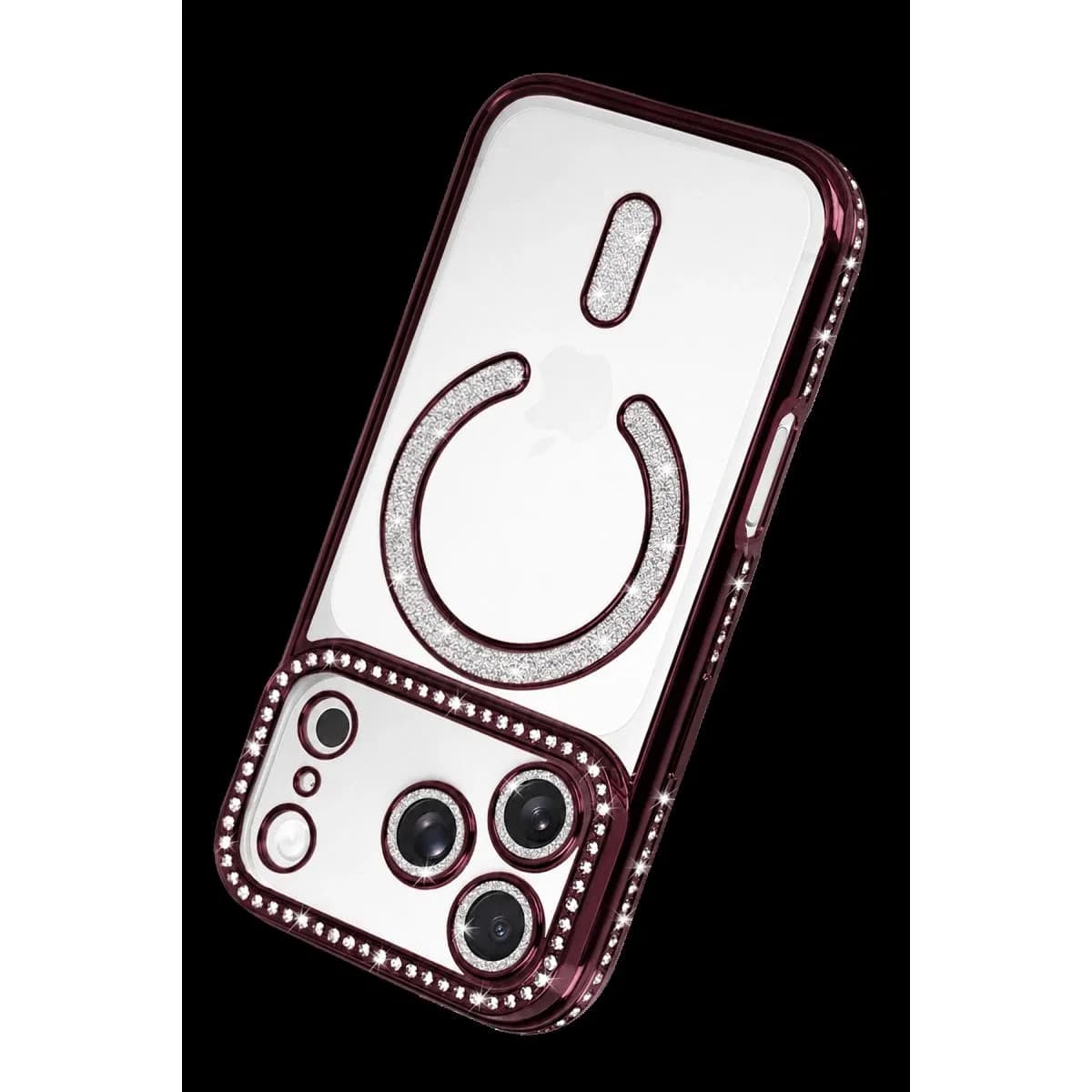 Newface Apple İphone 18 Pro Joke Simli Magneticsafe Kılıf - Bordo