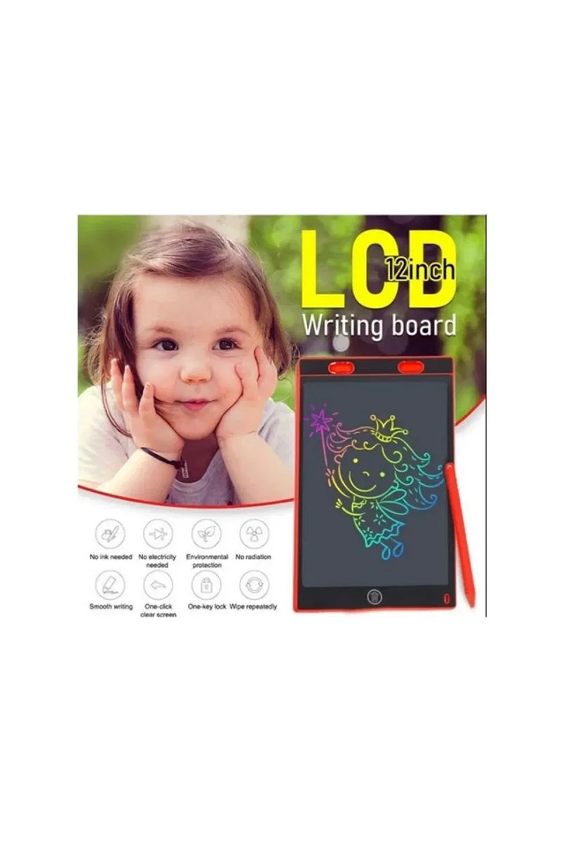 12 Inc Renkli Lcd Grafik Dijital Kalemli Çizim Tableti Yazı Tahta Not Yazma Eğitim Tableti Kırmızı