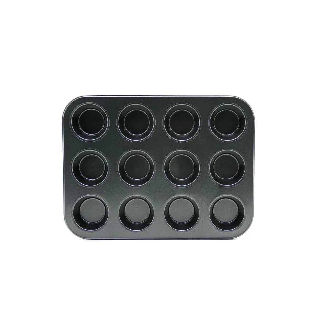 12 Gözlü Metal Muffin Kek Kalıbı - Siyah (Düz)