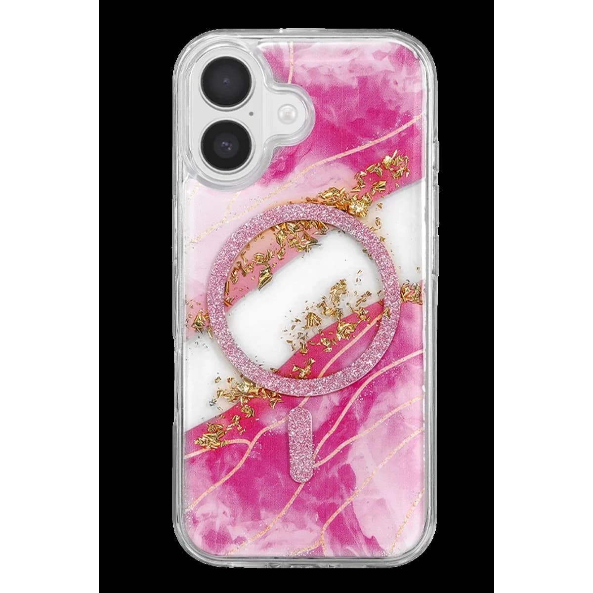 Onegif Apple İphone 17 Lotus Simli Magsafe Kapak - Pembe