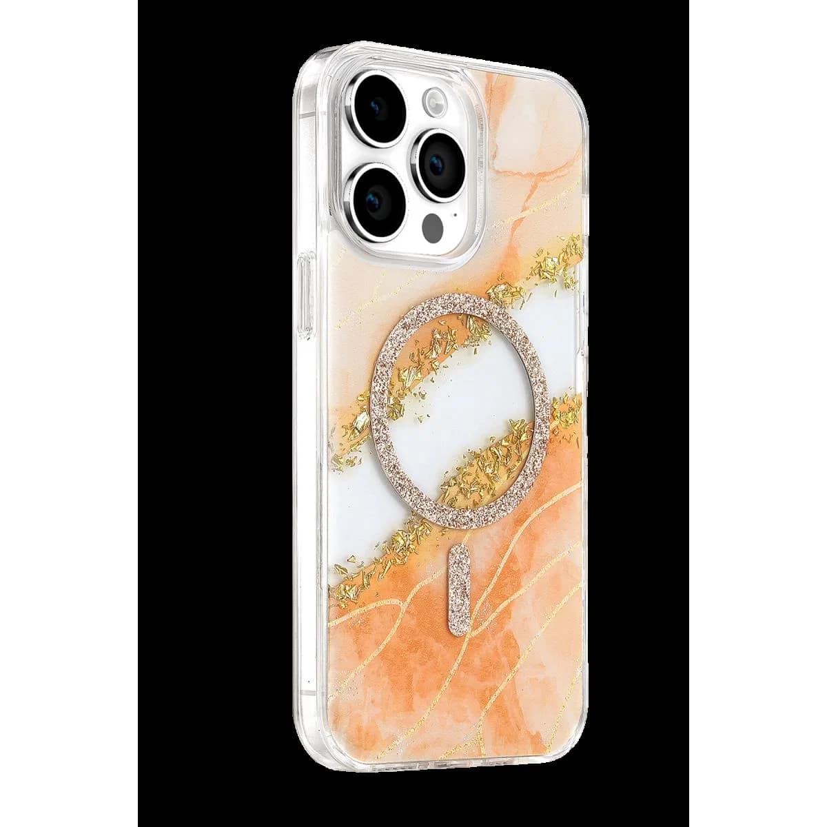 Onegif Apple İphone 15 Pro Max Lotus Simli Magsafe Kapak - Turuncu