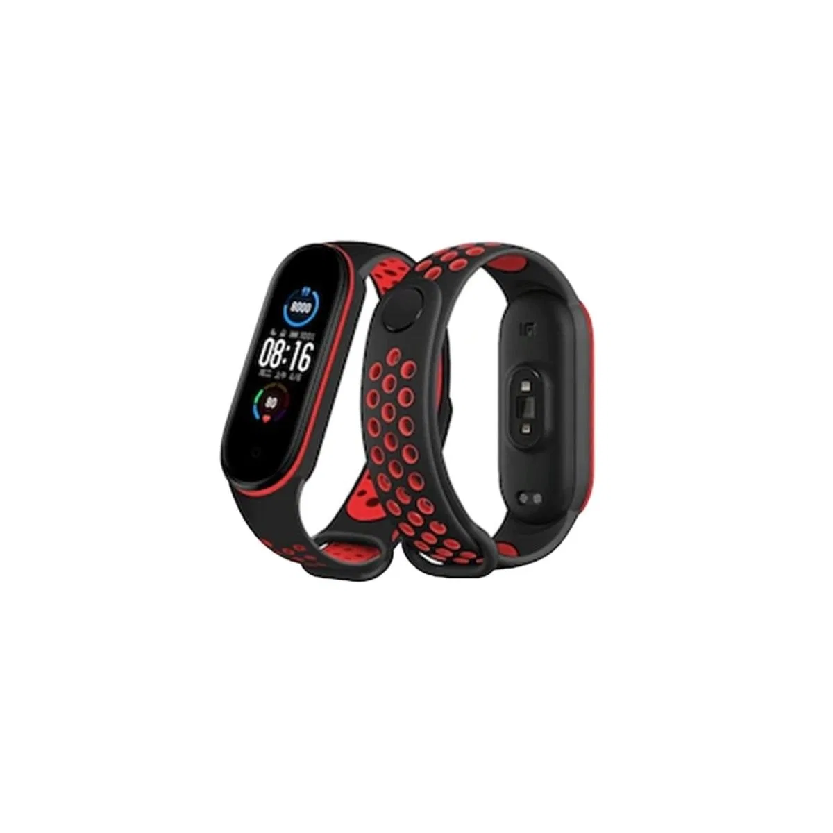 Xiaomi Mi Band 6 Spor Delikli Kordon - Siyah-kırmızı