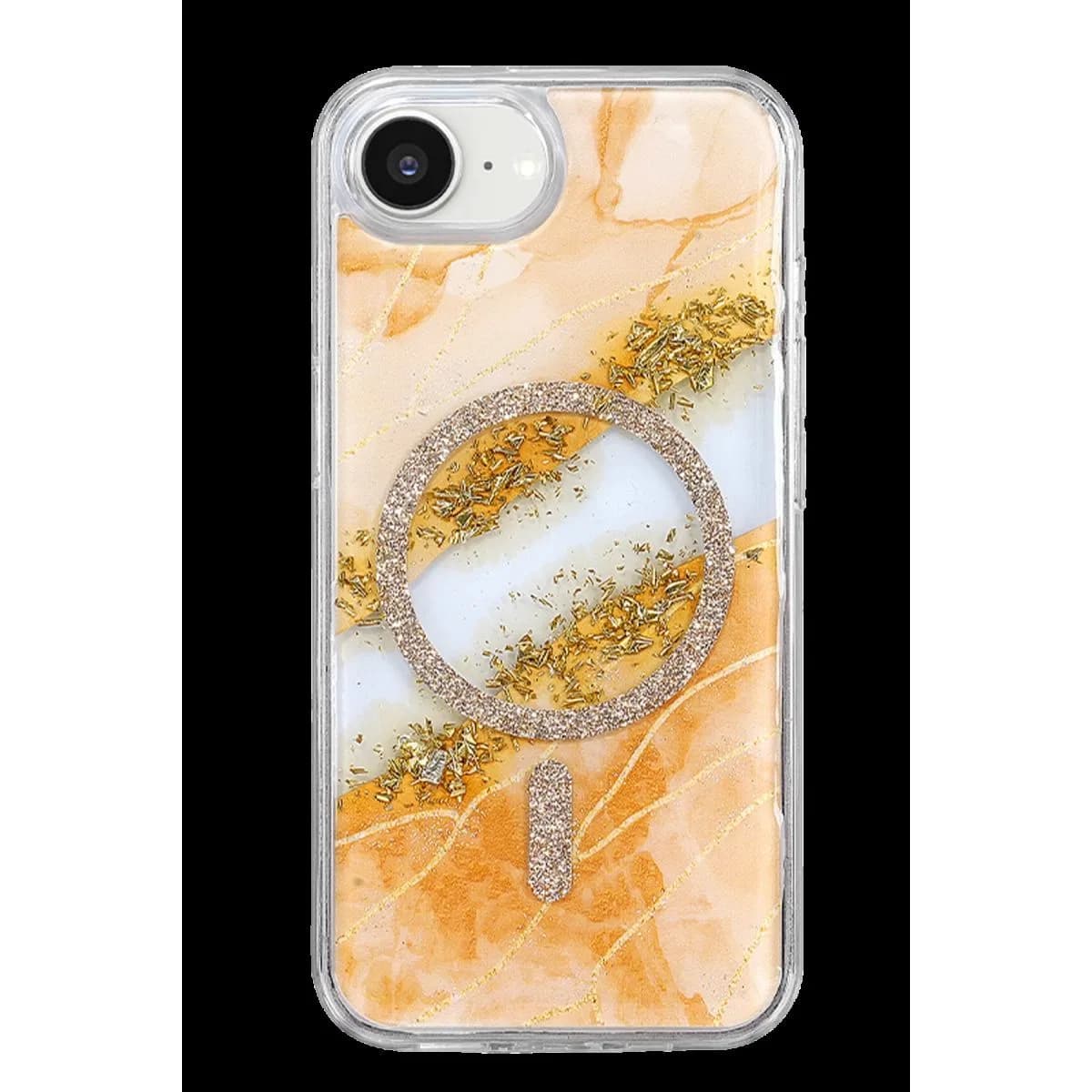 Onegif Apple İphone 17e Lotus Simli Magsafe Kapak - Turuncu