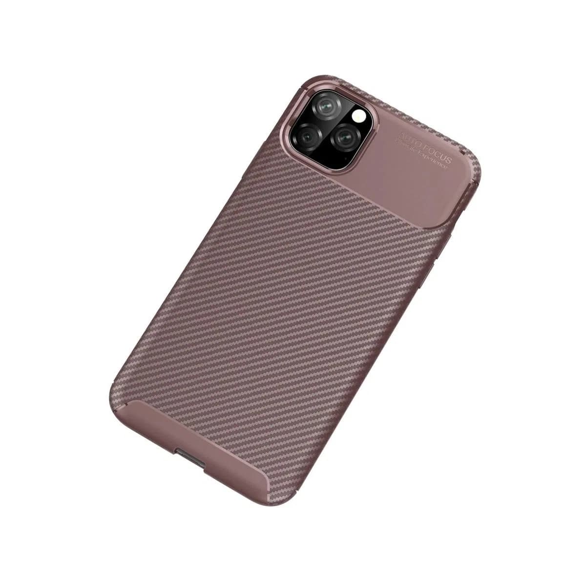 Apple İphone 11 Pro Max Kılıf Auto Focus Karbon Kapak - Kahverengi