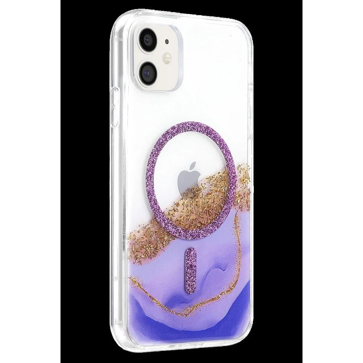 Onegif Apple İphone 11 Lotus Simli Magsafe Kapak - Mor