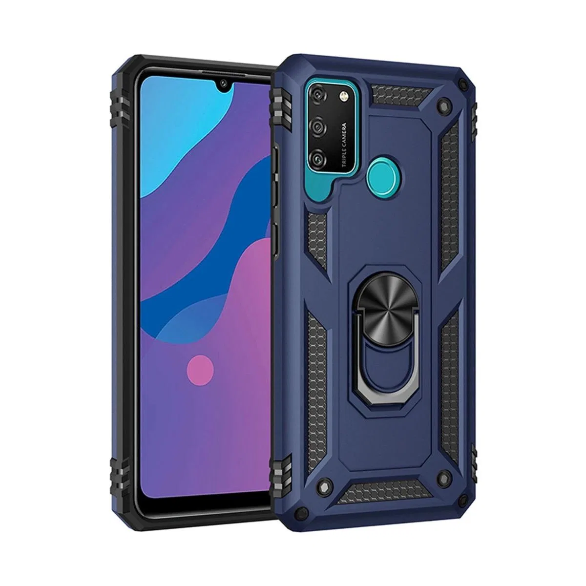 Huawei Y6p Kılıf Sofya Yüzüklü Silikon Kapak - Lacivert