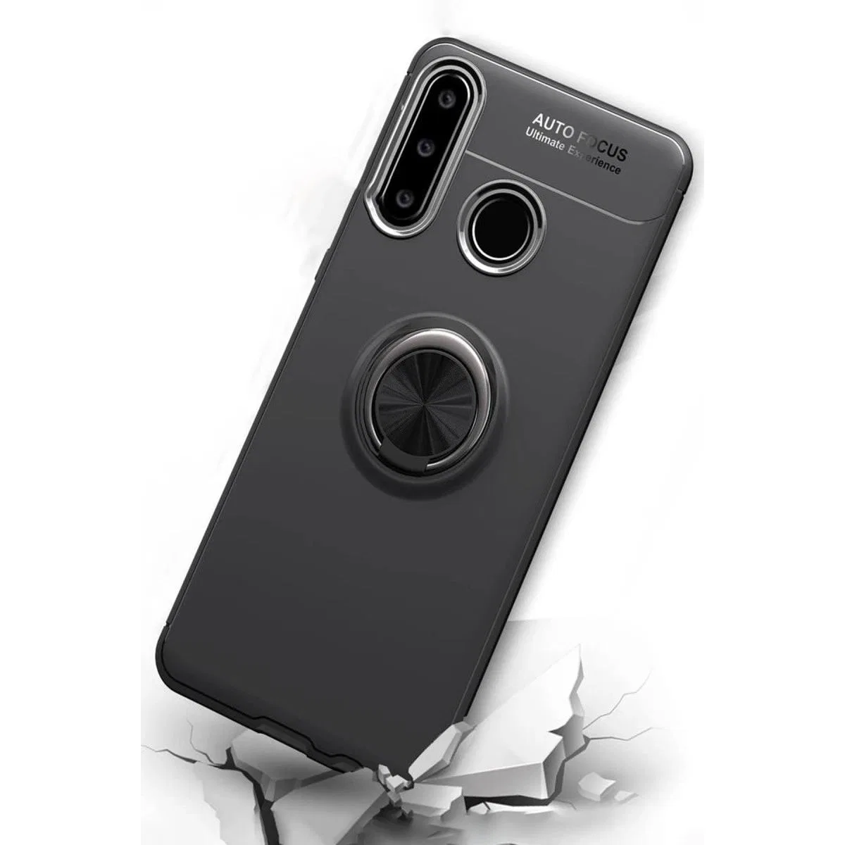 Huawei Y6p Kılıf Range Yüzüklü Silikon - Siyah-mavi
