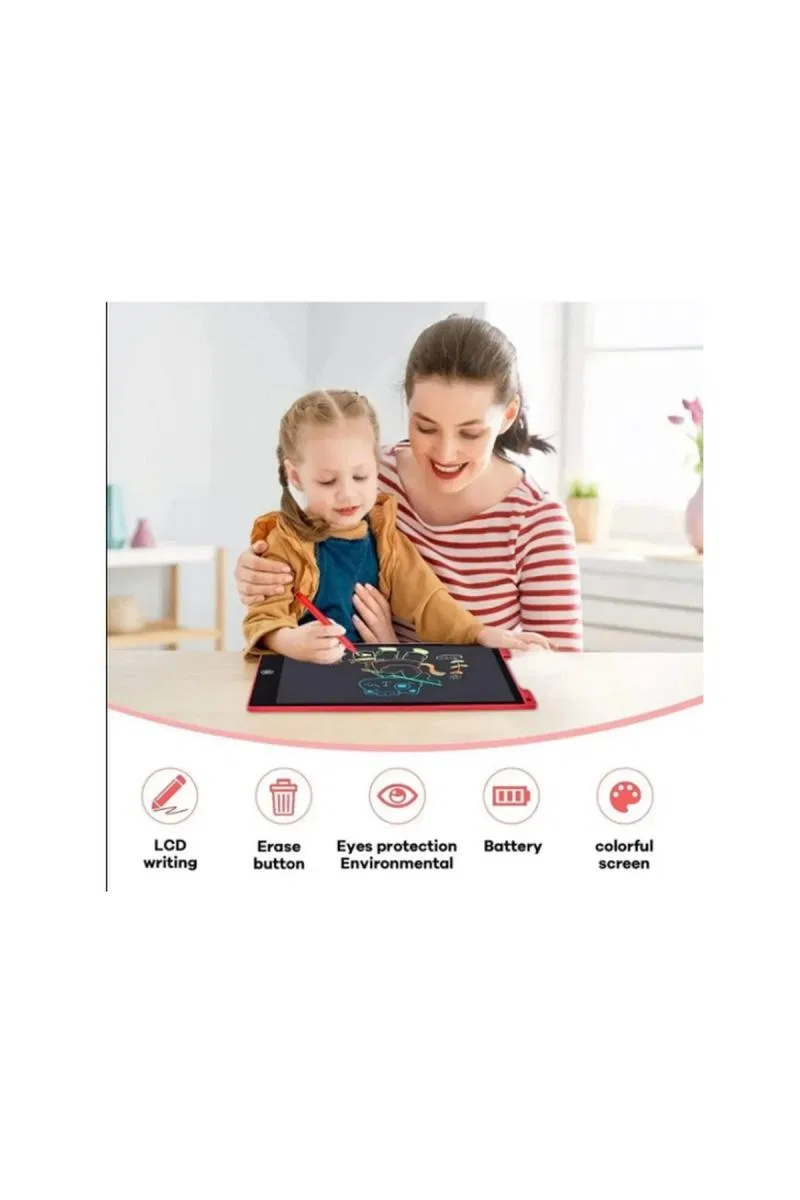 12 Inc Renkli Lcd Grafik Dijital Kalemli Çizim Tableti Yazı Tahta Not Yazma Eğitim Tableti Kırmızı