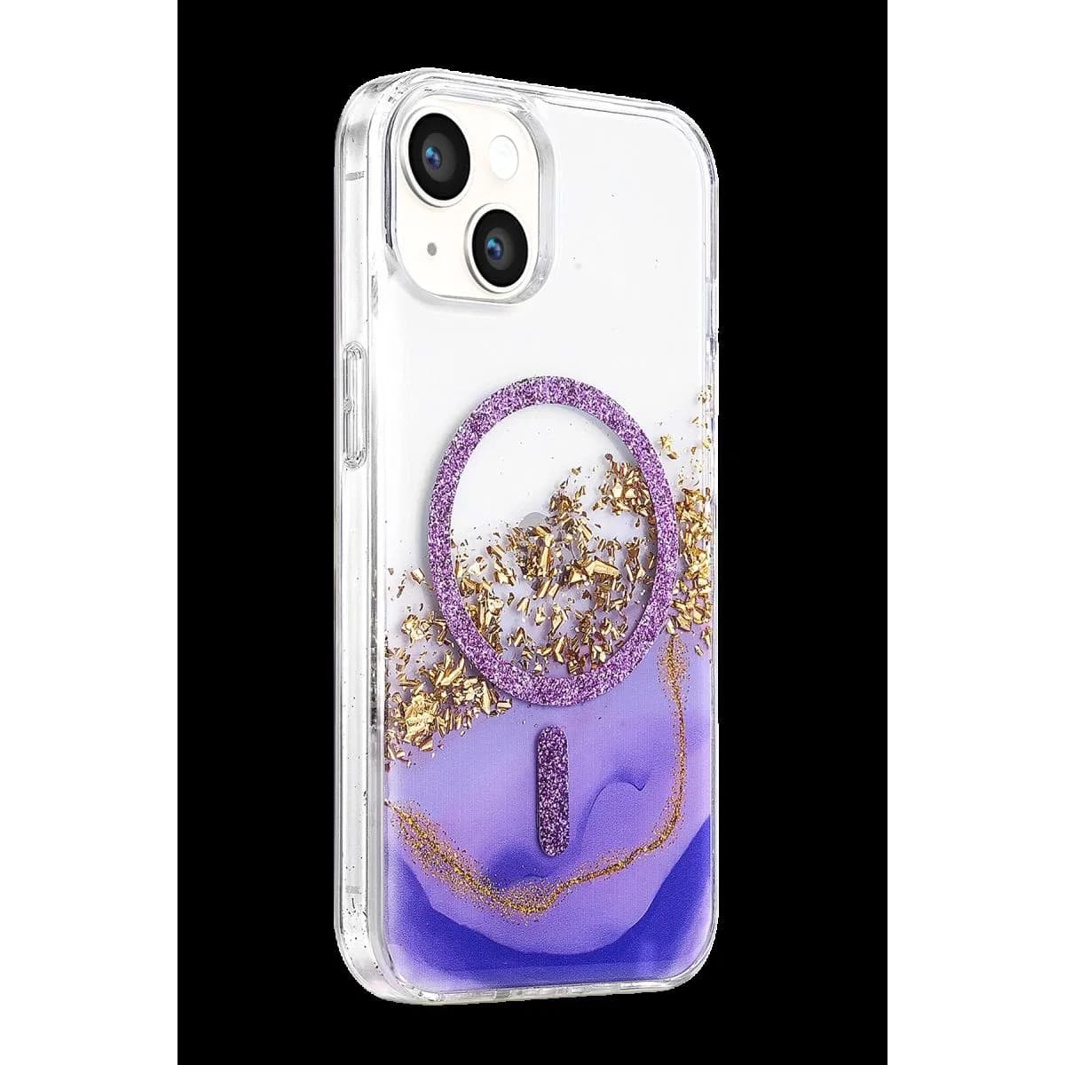 Onegif Apple İphone 15 Lotus Simli Magsafe Kapak - Mor