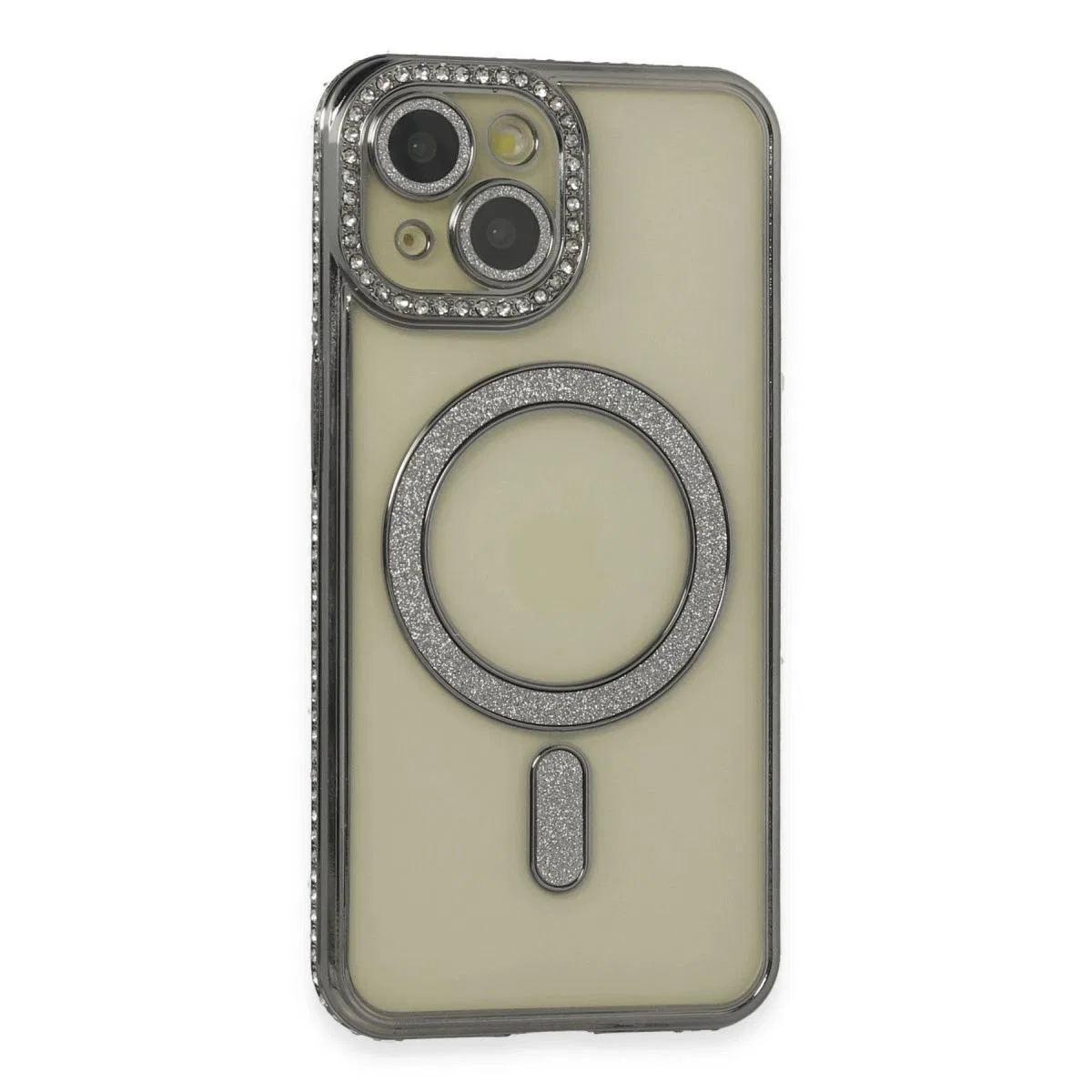Apple İphone 14 Kılıf Joke Simli Magneticsafe Kılıf - Gri