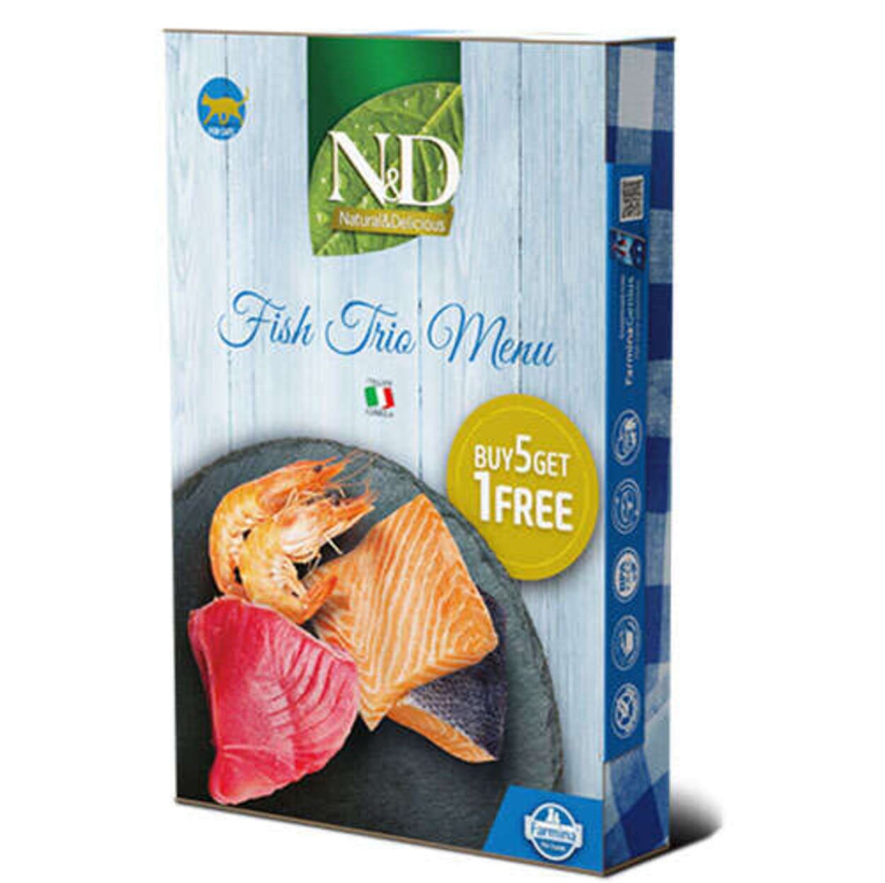 ND Fish Trio Menu Tuna, Somon ve Karides Kedi Konservesi 70 Gr - 6 Al 5 Öde