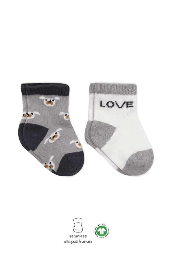 2'Li Love Dog Penye Soket Çorap 10118 Gri