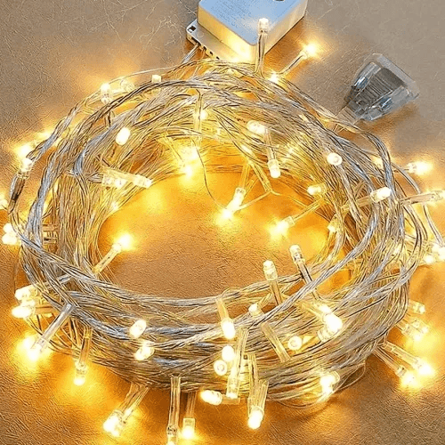 10m 60 LED Pilli 2 Kademeli Gün Işığı Şeffaf Kablo