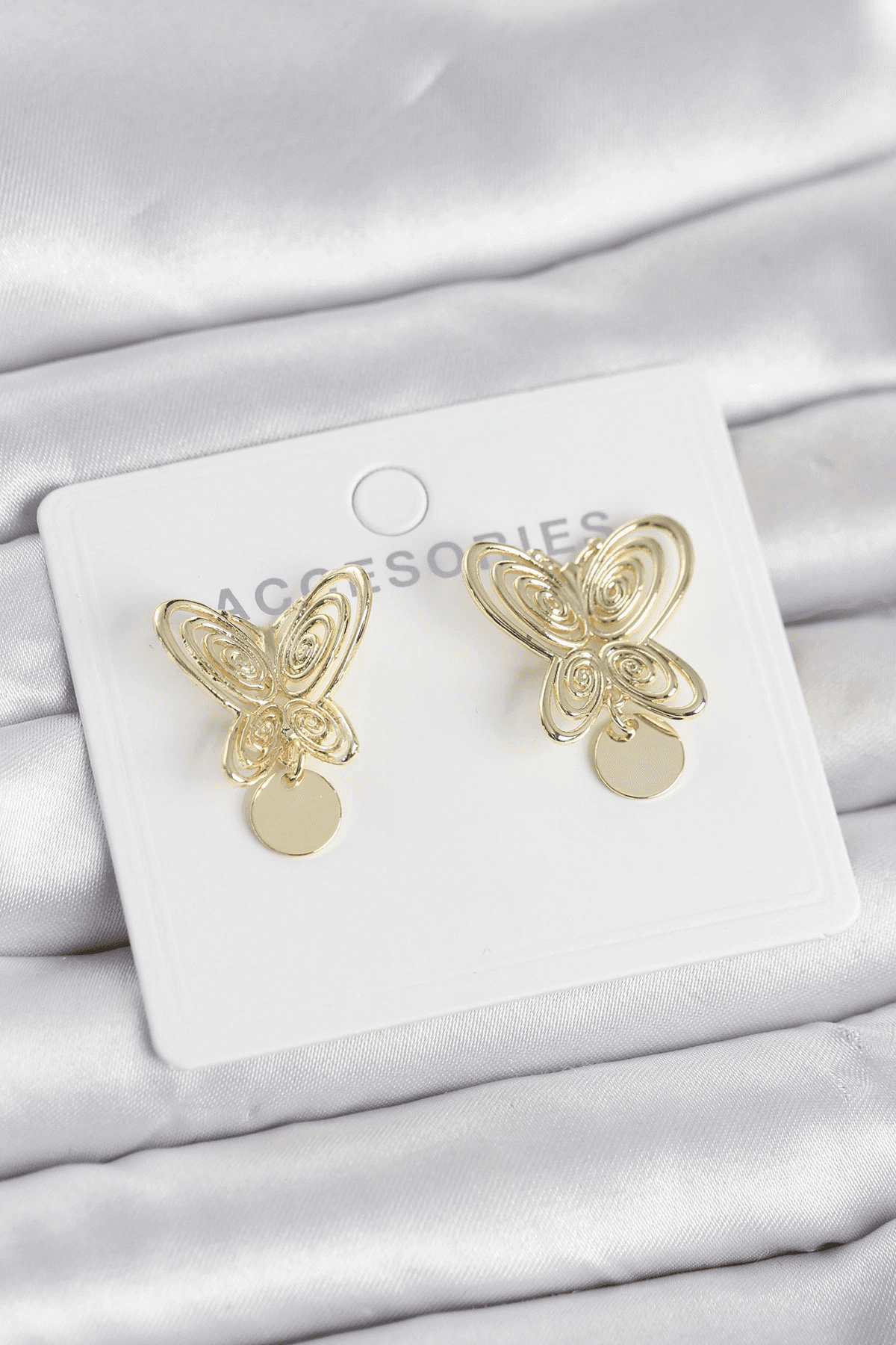 Füsun Küpesi Model Gold Renk Kelebek Model Pirinç Kadın Küpe