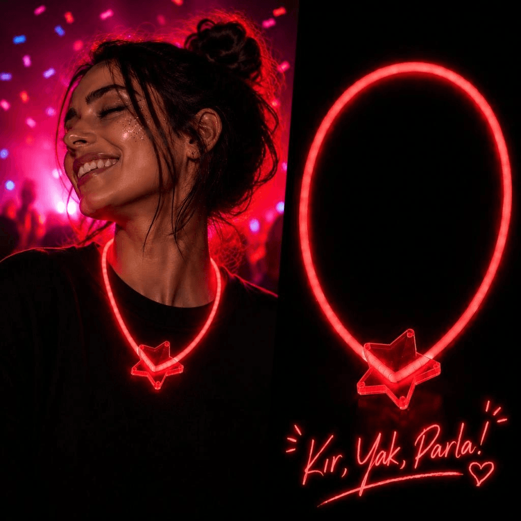 Glow Yıldız Kolye Neon Fosforlu Işıklı Kolye Kırmızı Renk