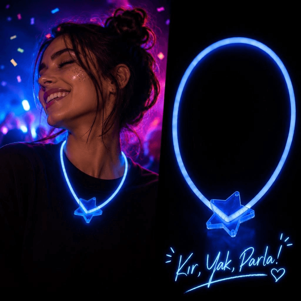 Glow Yıldız Kolye Neon Fosforlu Işıklı Kolye Mavi Renk