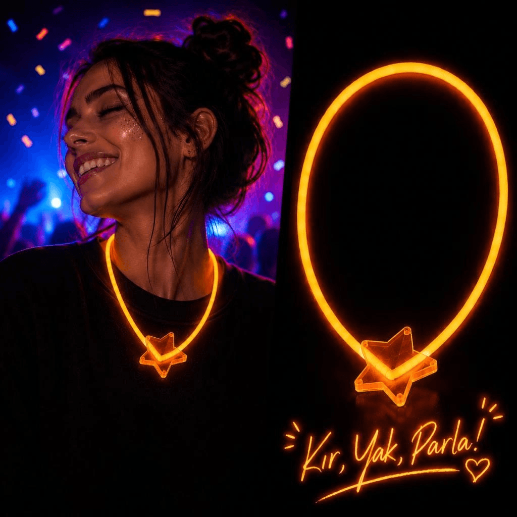 Glow Yıldız Kolye Neon Fosforlu Işıklı Kolye Turuncu Renk