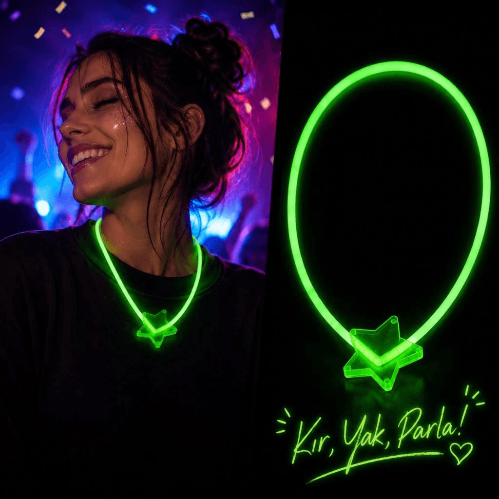 Glow Yıldız Kolye Neon Fosforlu Işıklı Kolye Yeşil Renk