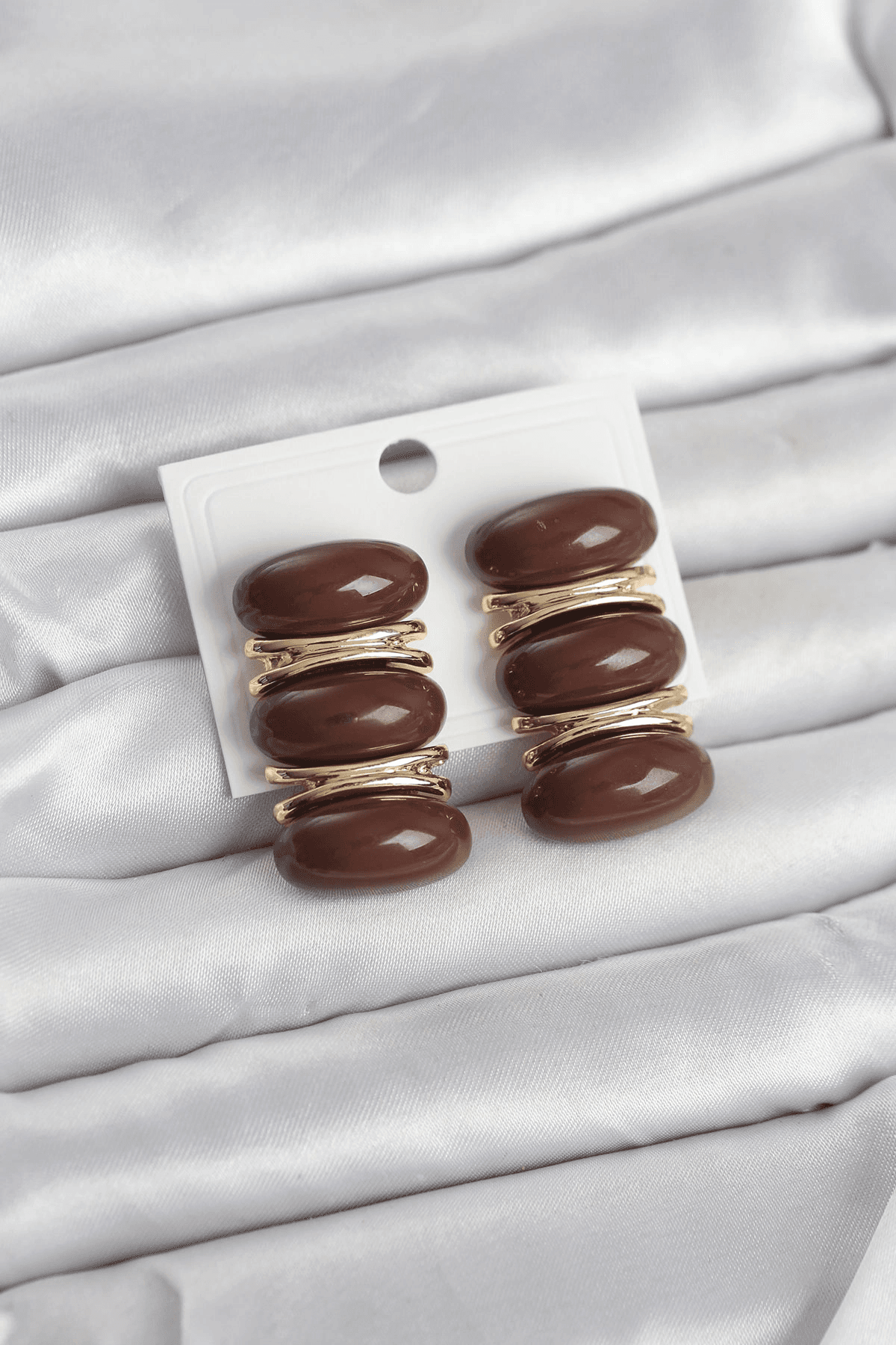 Kahverengi Vintage Model Gold Renk Kadın Küpe