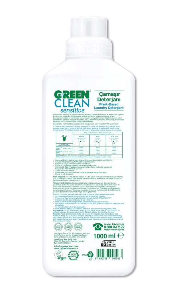 Sensitive Parfümsüz Bitkisel Çamaşır Deterjanı 1000 ml