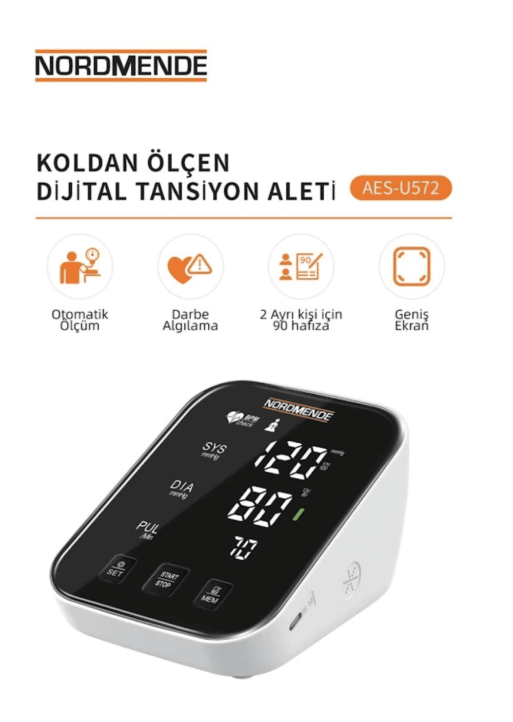 Türkçe Konuşan Şarjlı Dijital Tansiyon Aleti | Büyük LCD Ekran, Otomatik Kol Tipi, Hafızalı