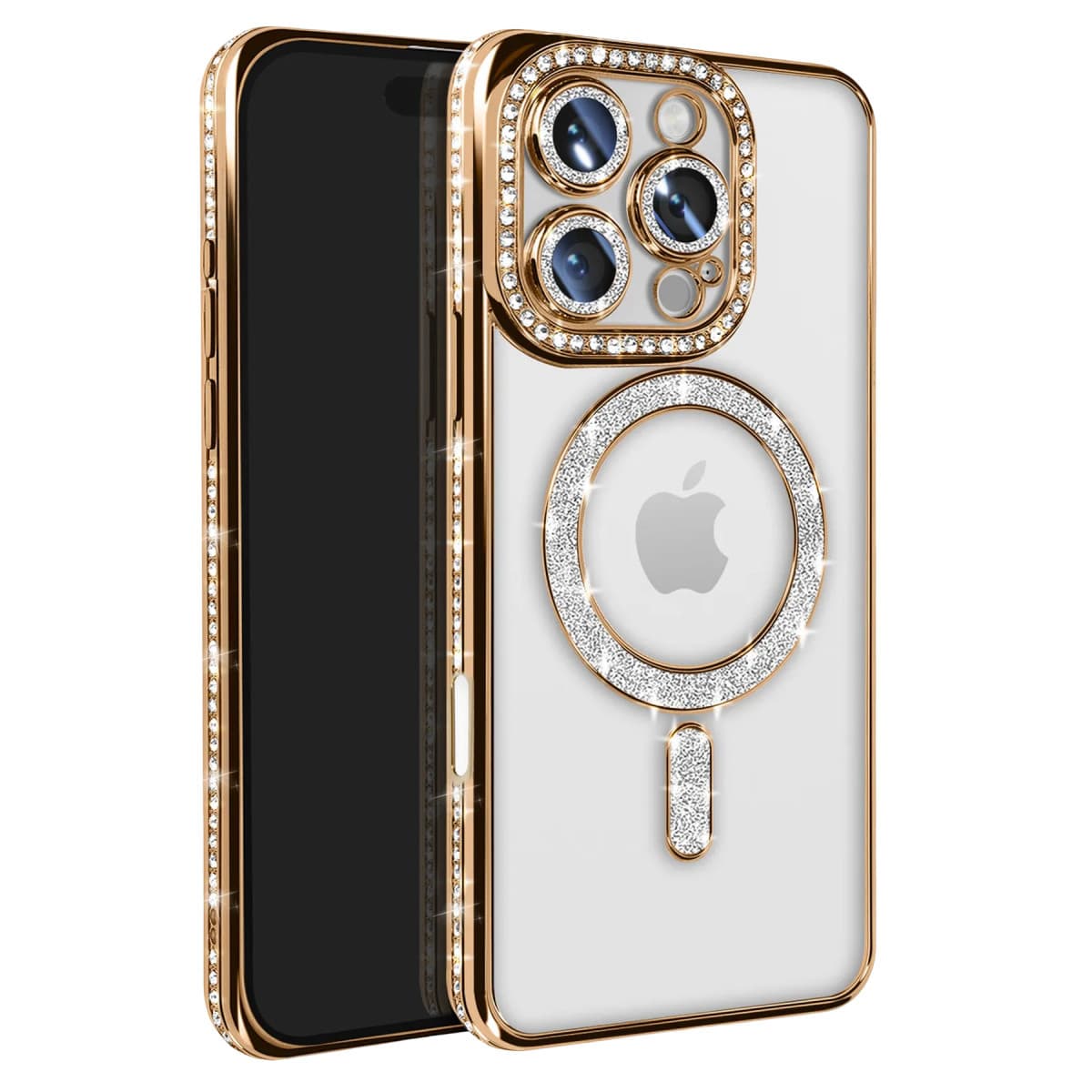 iPhone 16 Pro Max Kılıf Joke Simli Magneticsafe Kılıf - Gold