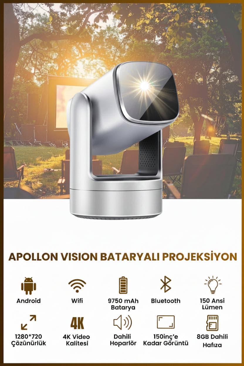 Apollon Vision Akıllı Projeksiyon (, 9750mAh, 150 Ansi Lumen)