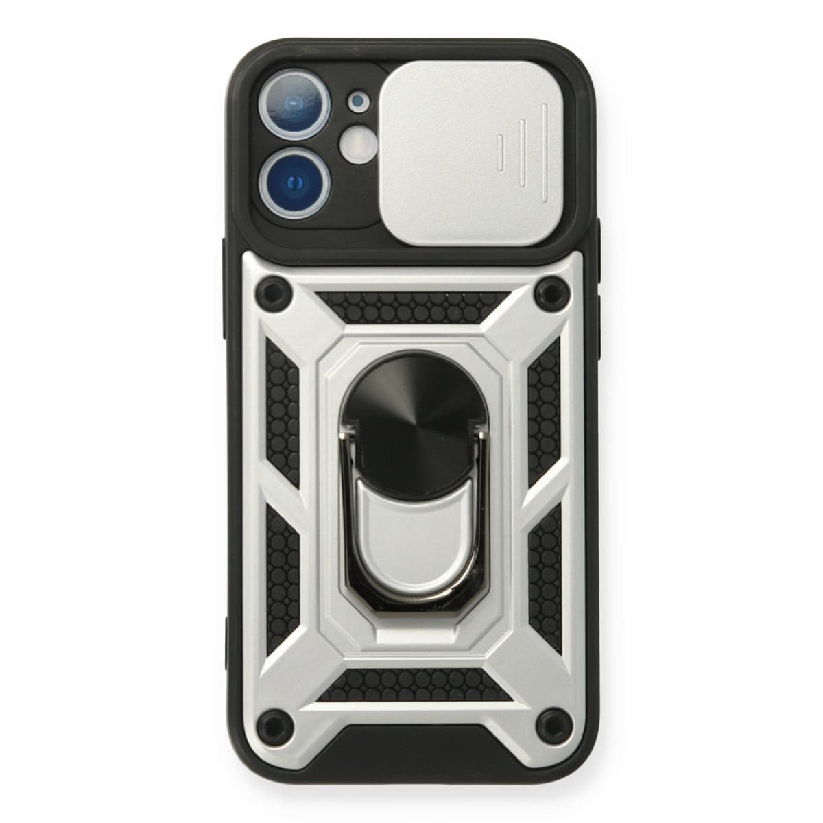 iPhone 11 Kılıf Pars Lens Yüzüklü Silikon - Gümüş