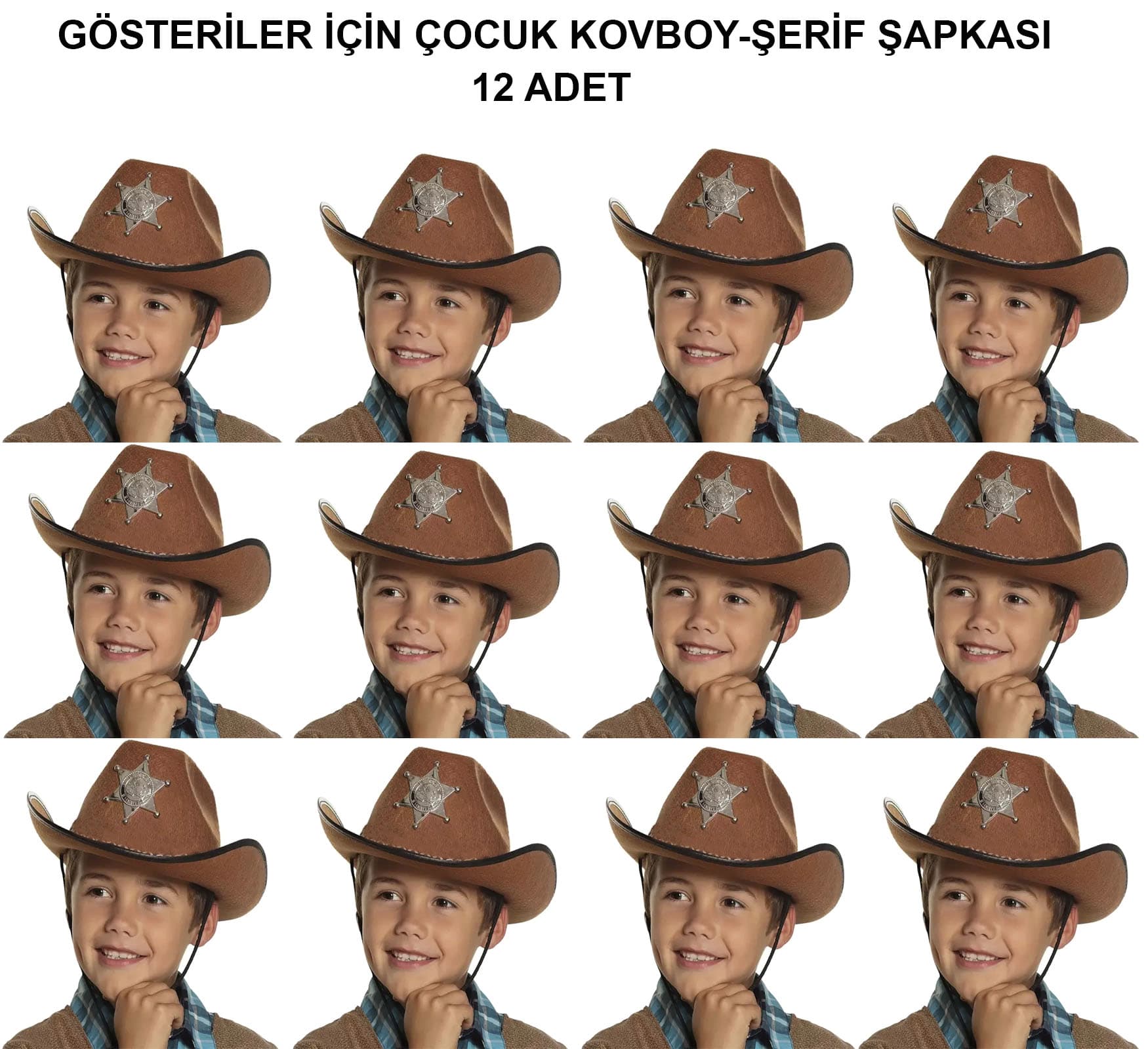 Kovboy Şerif Şapkası Kahve 12 Adet - Kostüm, Parti ve Gösteri Şapkası