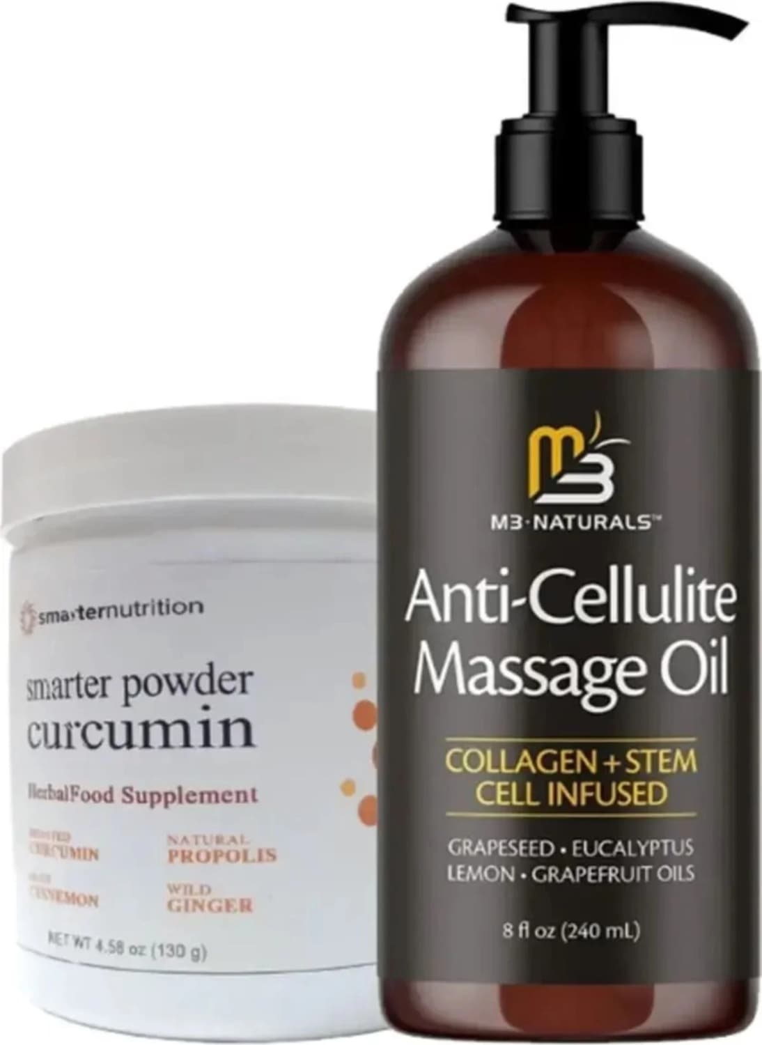 M3 Naturals Masaj Yağı Anti-Cellulite Massage Oil 240 ml + Smarter Curcumin Antiyağ Fazla 130 gr