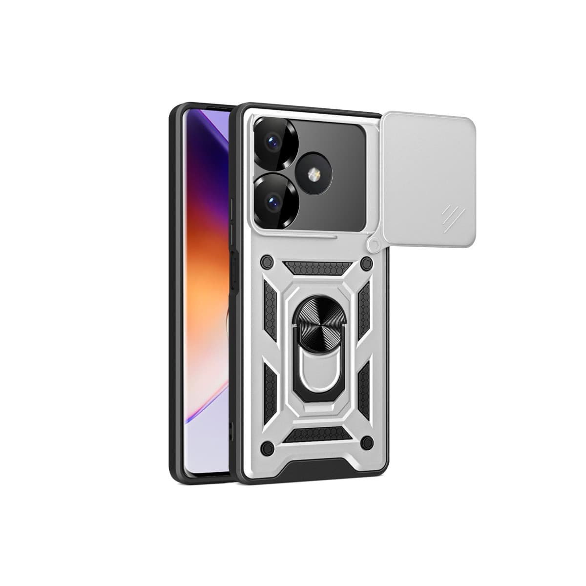 13 4G Kılıf Pars Lens Yüzüklü Silikon - Gümüş