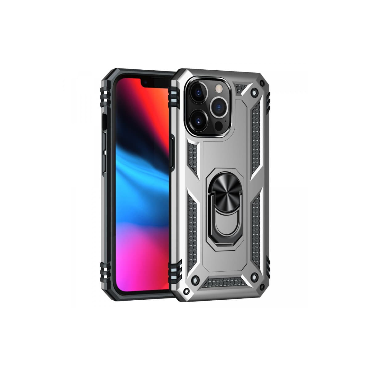 iPhone 13 Pro Max Kılıf Sofya Yüzüklü Silikon Kapak - Gümüş